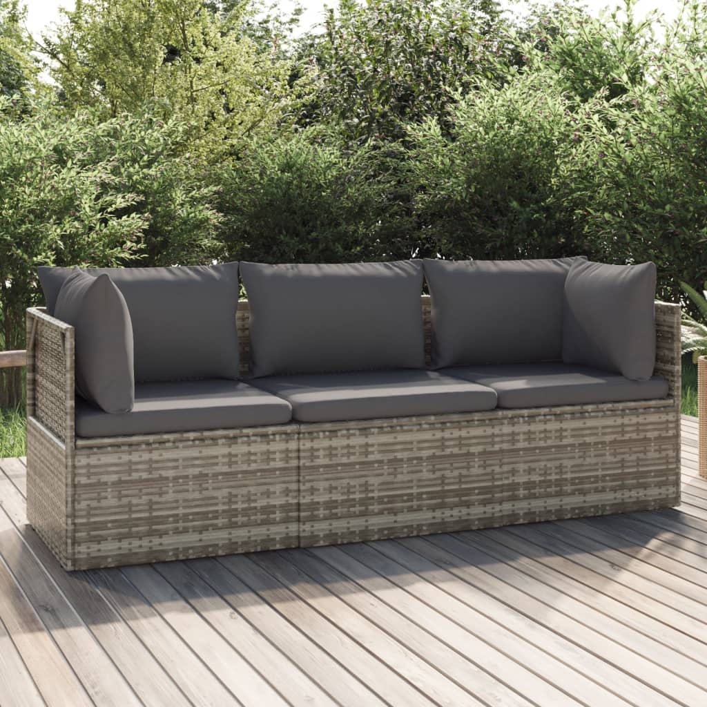 vidaXL 3 Piece Patio Lounge Set with Cushions Gray Poly Rattan-0