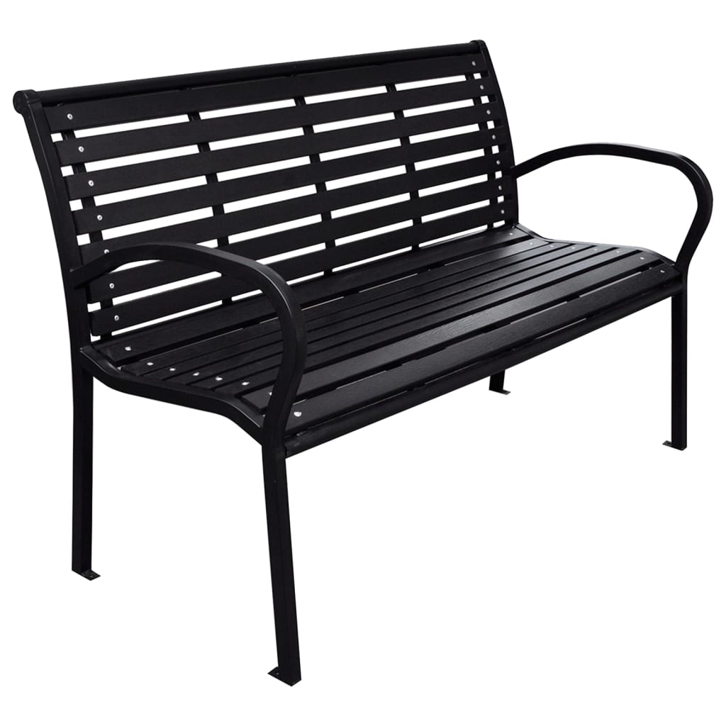 vidaXL Outdoor Patio Bench Garden Bench with Armrests for Yard Steel and WPC-4