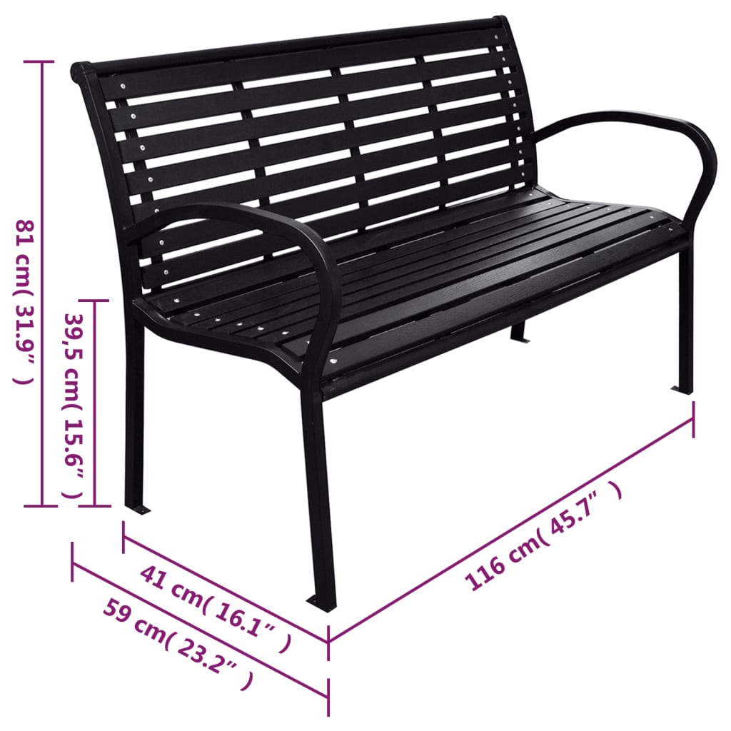 vidaXL Outdoor Patio Bench Garden Bench with Armrests for Yard Steel and WPC-3