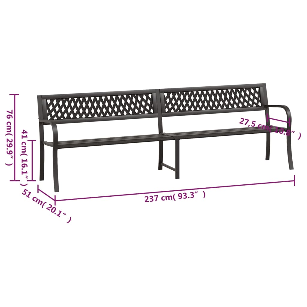 vidaXL Outdoor Patio Bench Park Outdoor Garden Bench with Armrests Black Steel-4