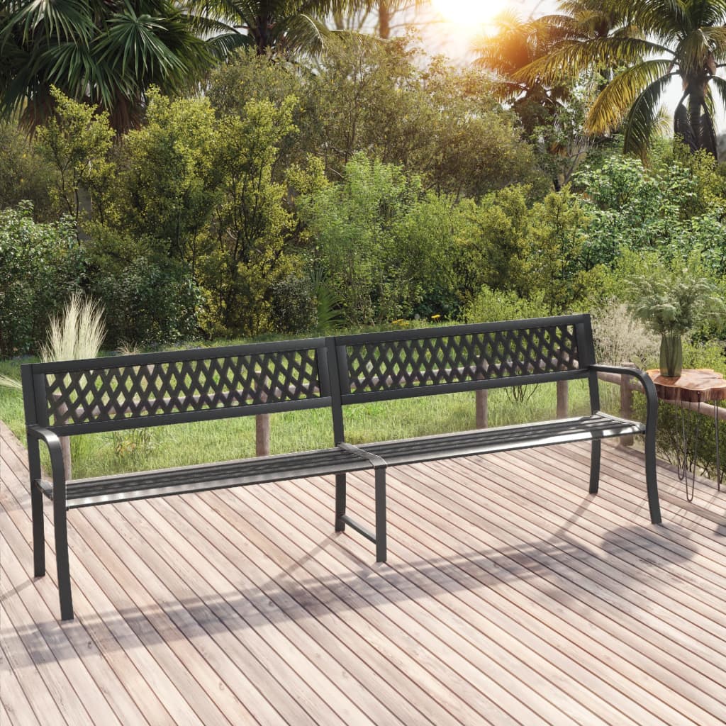 vidaXL Outdoor Patio Bench Park Outdoor Garden Bench with Armrests Black Steel-2