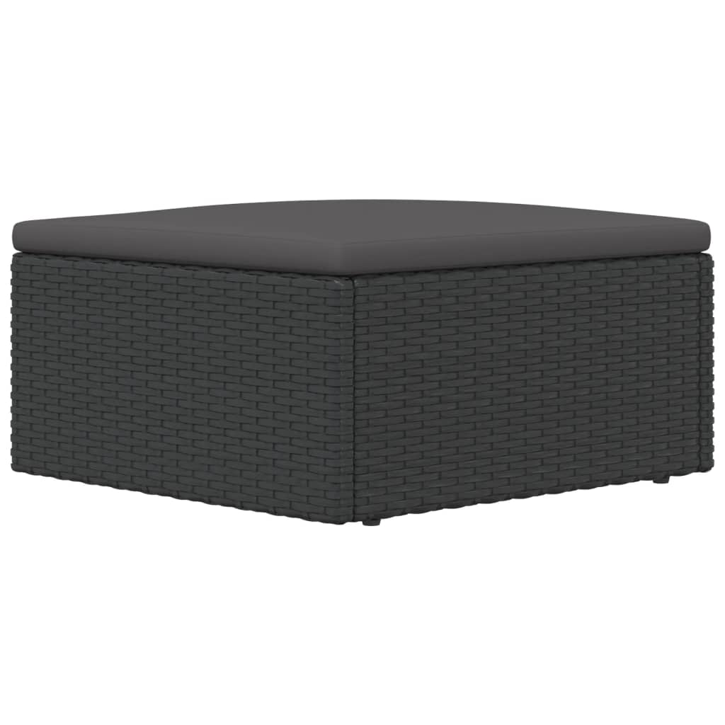 vidaXL Patio Footstool with Cushion Black Poly Rattan-3