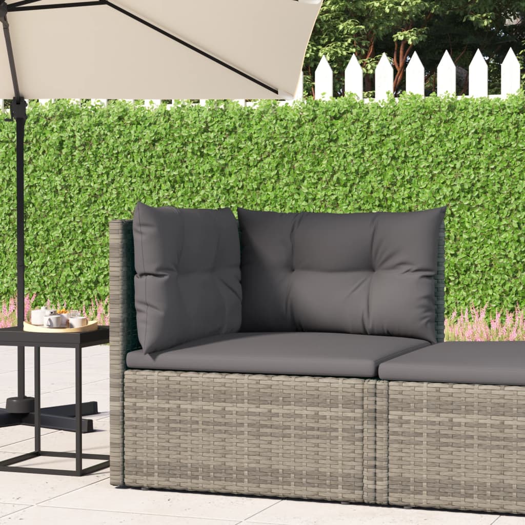 vidaXL Patio Corner Sofa with Cushions Gray Poly Rattan-0