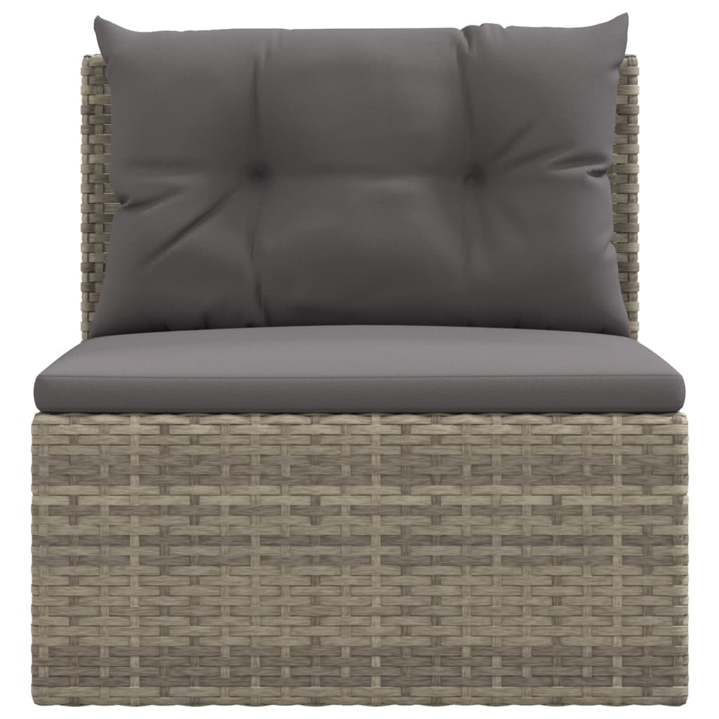 vidaXL Patio Middle Sofa with Cushions Gray Poly Rattan-2