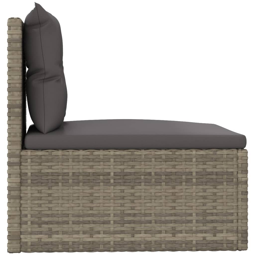 vidaXL Patio Middle Sofa with Cushions Gray Poly Rattan-3