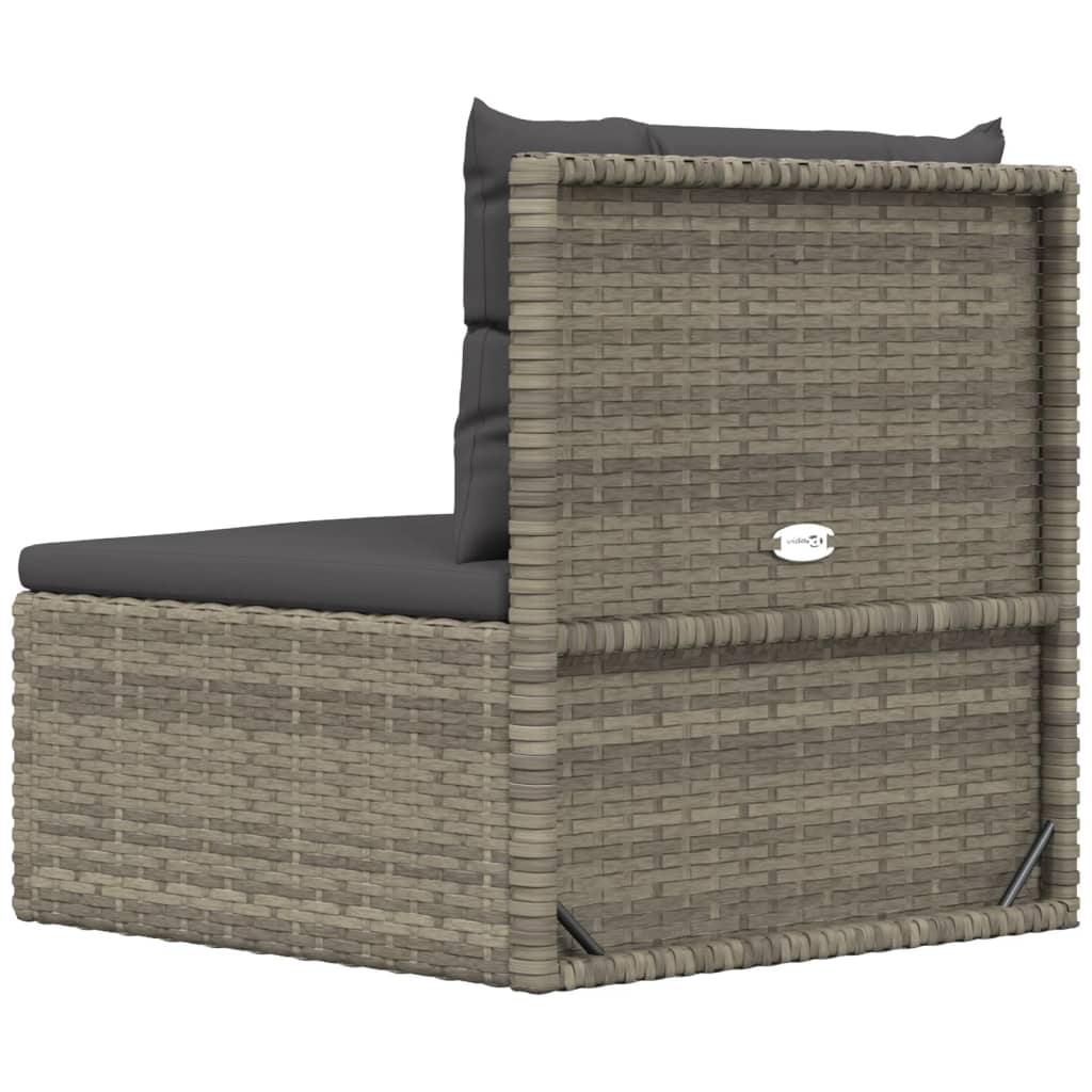 vidaXL Patio Middle Sofa with Cushions Gray Poly Rattan-4