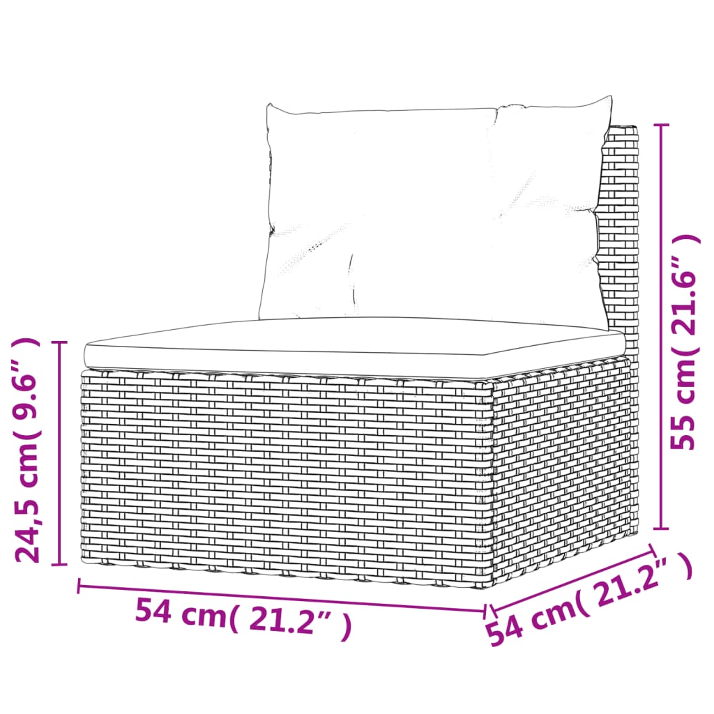 vidaXL Patio Middle Sofa with Cushions Gray Poly Rattan-5