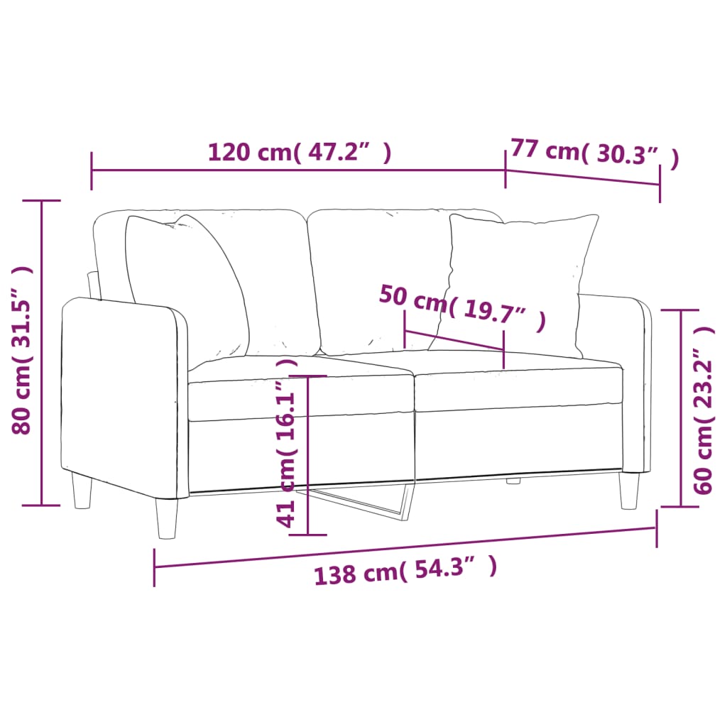 vidaXL 2-Seater Sofa with Pillows&Cushions Dark Gray 55.1" Fabric-48