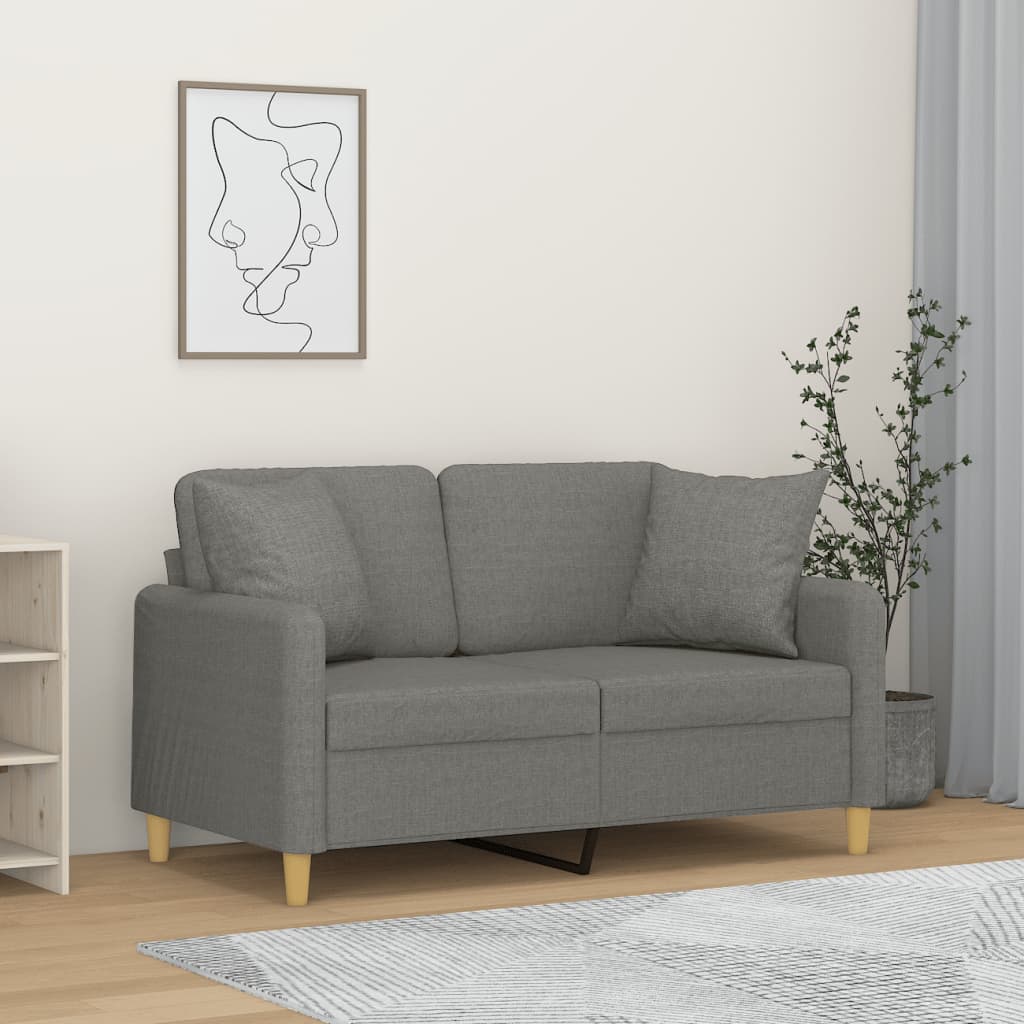 vidaXL 2-Seater Sofa with Pillows&Cushions Dark Gray 55.1" Fabric-44