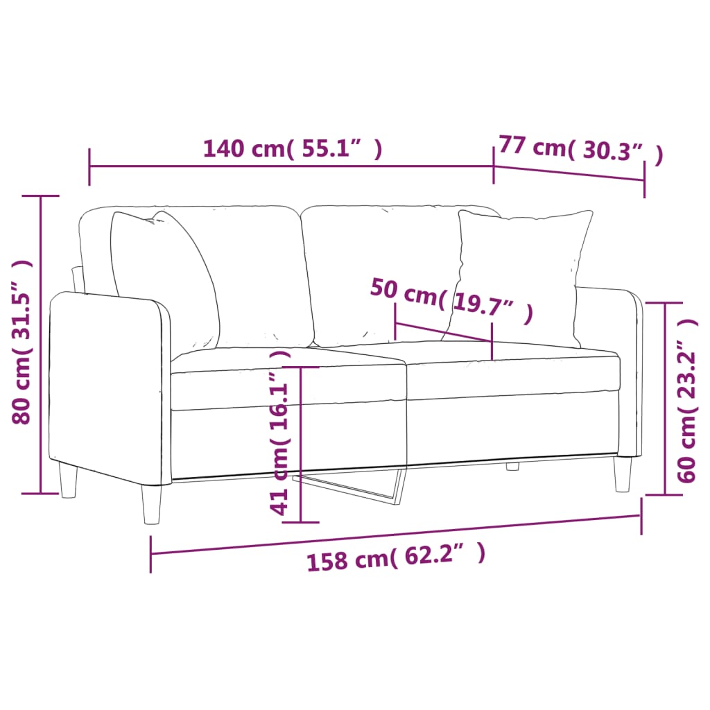 vidaXL 2-Seater Sofa with Pillows&Cushions Dark Gray 55.1" Fabric-31