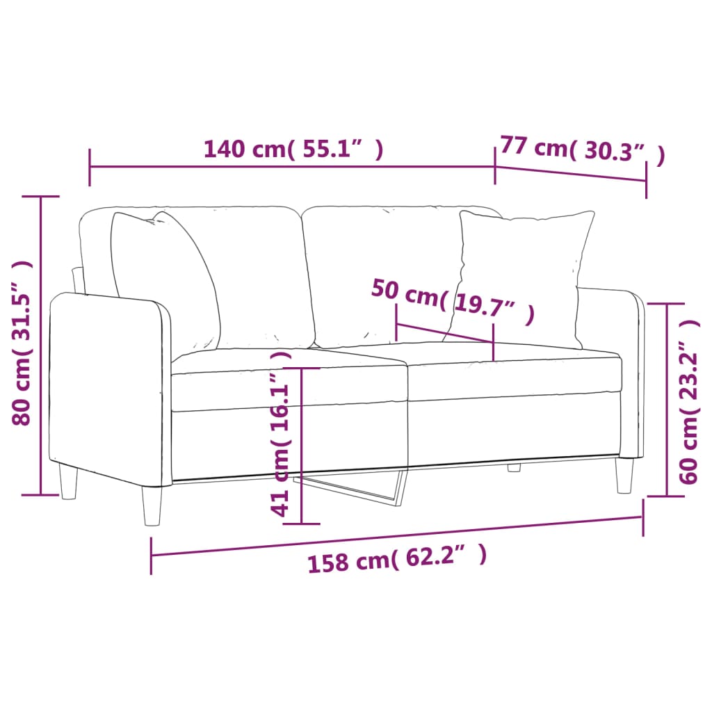 vidaXL 2-Seater Sofa with Pillows&Cushions Dark Gray 55.1" Fabric-22