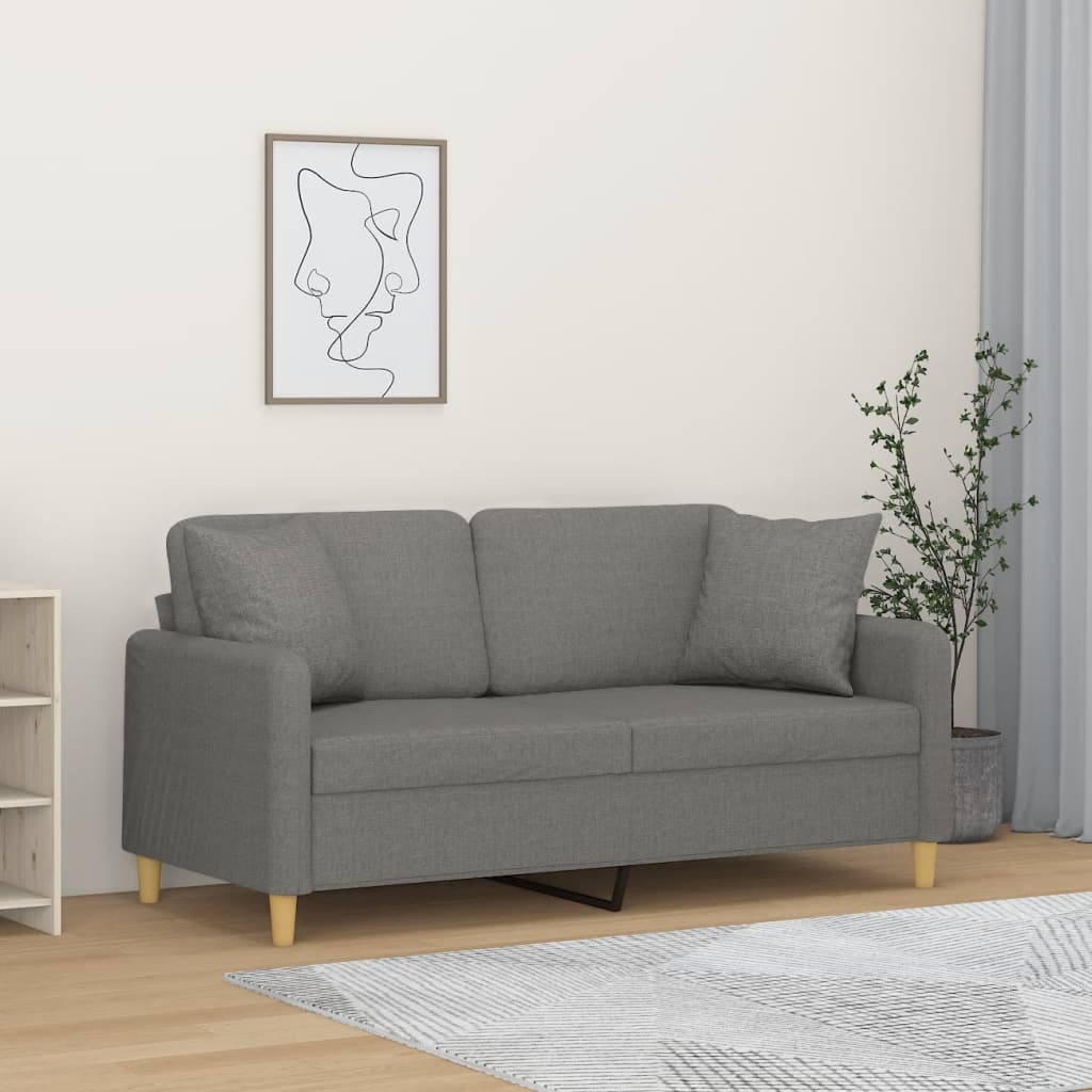 vidaXL 2-Seater Sofa with Pillows&Cushions Dark Gray 55.1" Fabric-2