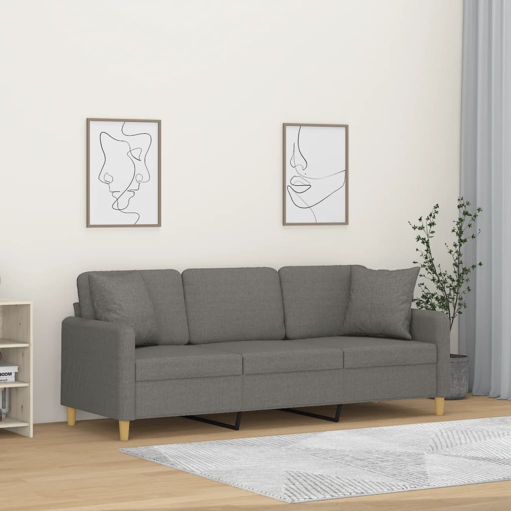 vidaXL 2-Seater Sofa with Pillows&Cushions Dark Gray 55.1" Fabric-14
