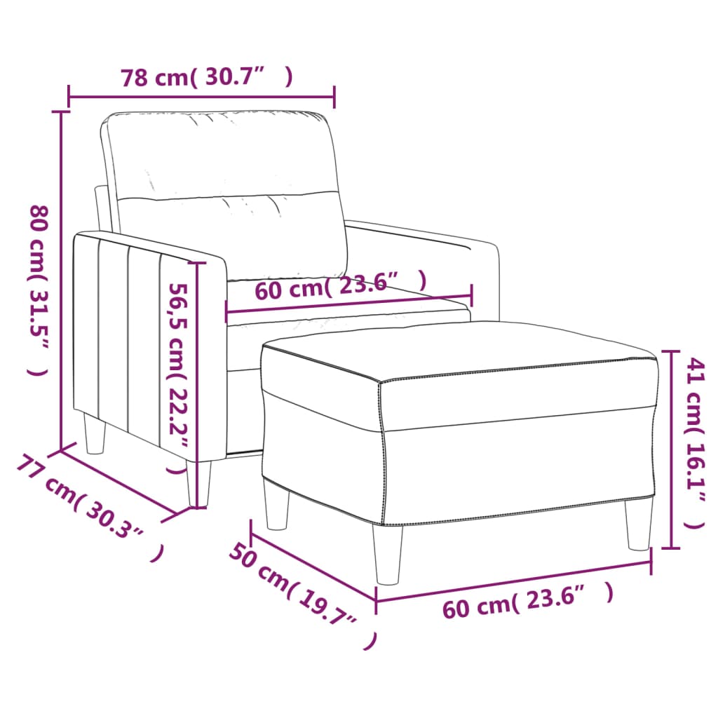 vidaXL Sofa Chair with Footstool Living Room Accent Upholstered Chair Fabric-36