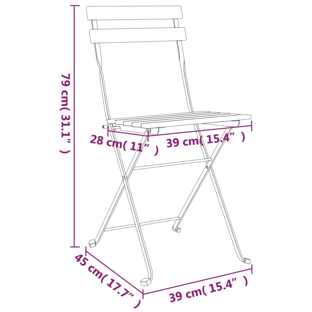 vidaXL Patio Folding Chairs Bistro Foldable Chair Steel and Solid Wood Acacia-58