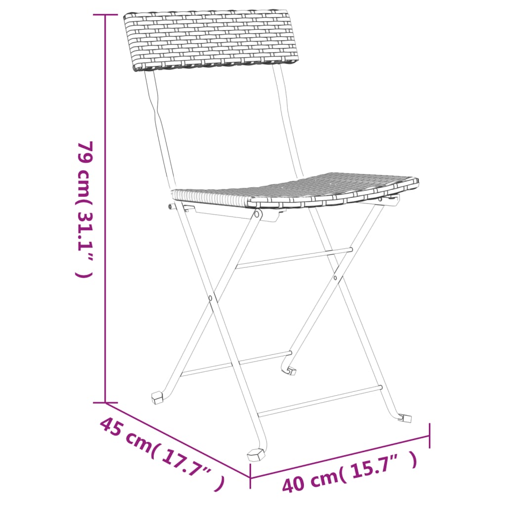 vidaXL Chair Outdoor Bistro Accent Folding Side Chair Poly Rattan and Steel-1