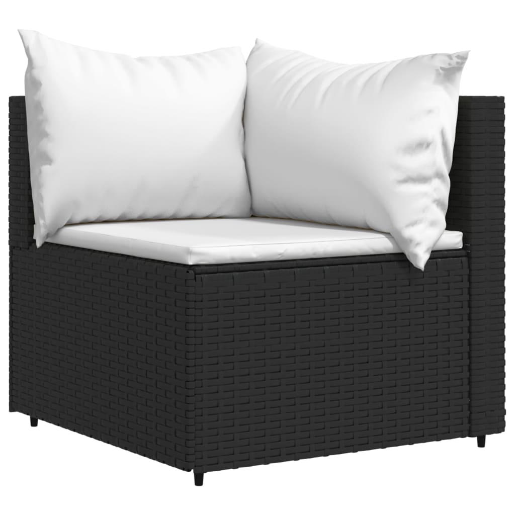 vidaXL Patio Corner Sofas with Cushions 2 pcs Black Poly Rattan-1