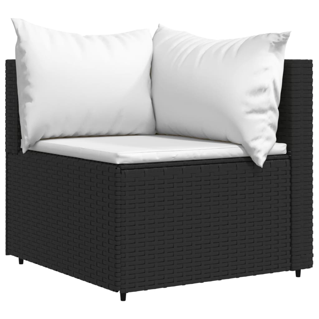 vidaXL 3 Piece Patio Lounge Set with Cushions Black Poly Rattan-2