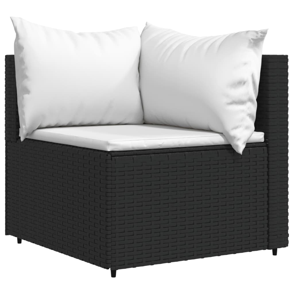 vidaXL 4 Piece Patio Lounge Set with Cushions Black Poly Rattan-3