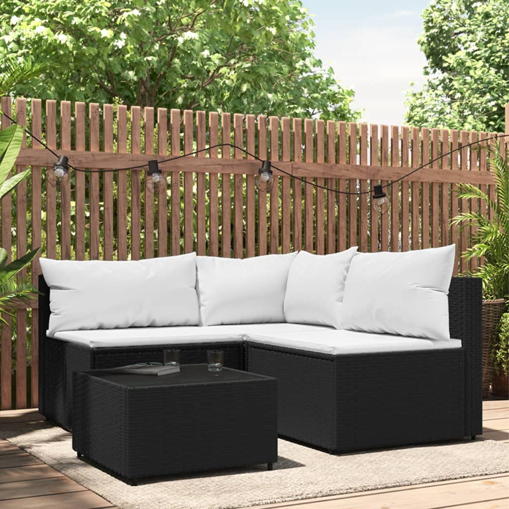 vidaXL 4 Piece Patio Lounge Set with Cushions Black Poly Rattan-0