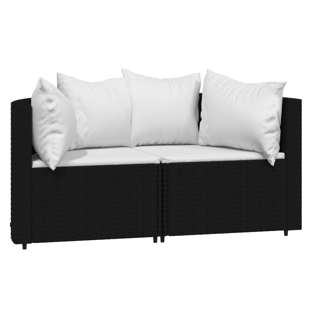 vidaXL 3 Piece Patio Lounge Set with Cushions Black Poly Rattan-1