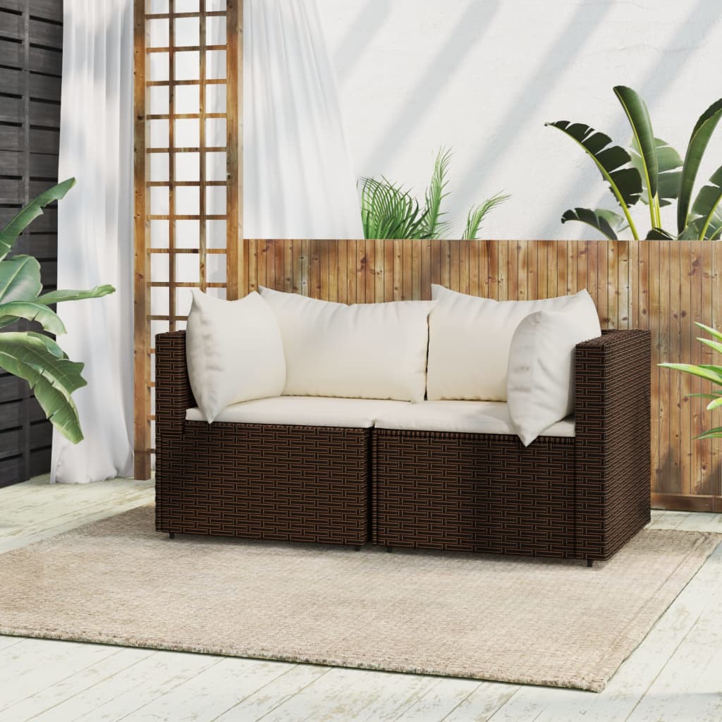 vidaXL Patio Corner Sofas with Cushions 2 pcs Brown Poly Rattan-0