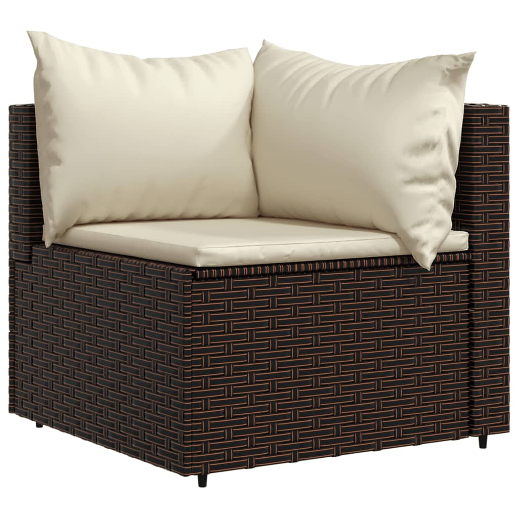 vidaXL 3 Piece Patio Lounge Set with Cushions Brown Poly Rattan-2