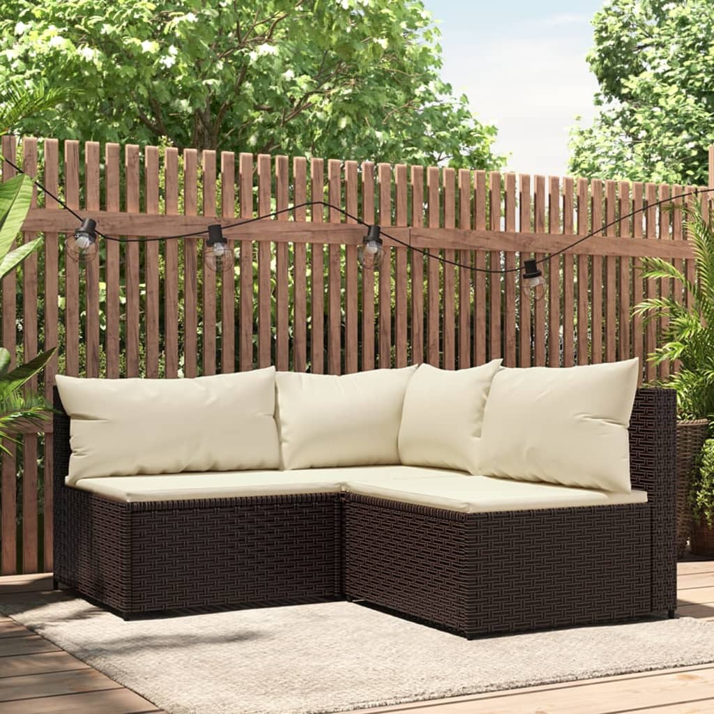 vidaXL 3 Piece Patio Lounge Set with Cushions Brown Poly Rattan-0