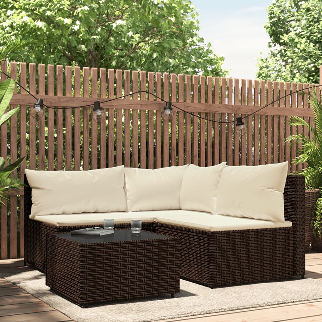 vidaXL 4 Piece Patio Lounge Set with Cushions Brown Poly Rattan-0