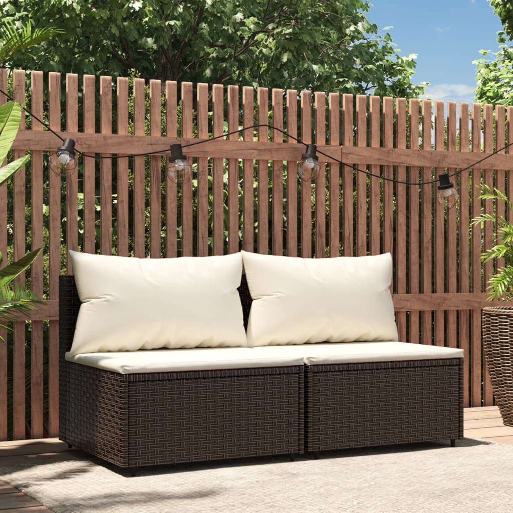 vidaXL Patio Middle Sofas with Cushions 2 pcs Brown Poly Rattan-0