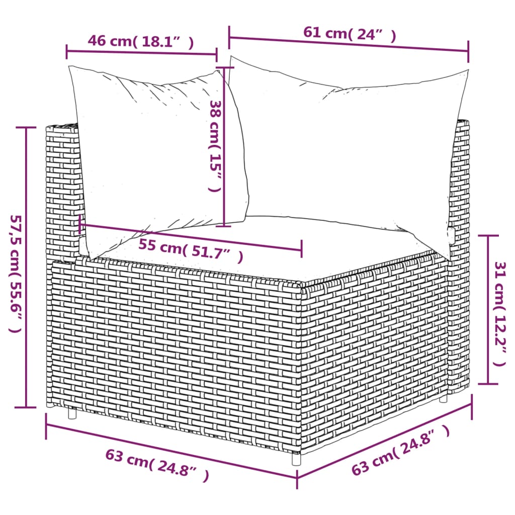 vidaXL Patio Corner Sofa with Cushions Gray Poly Rattan-6