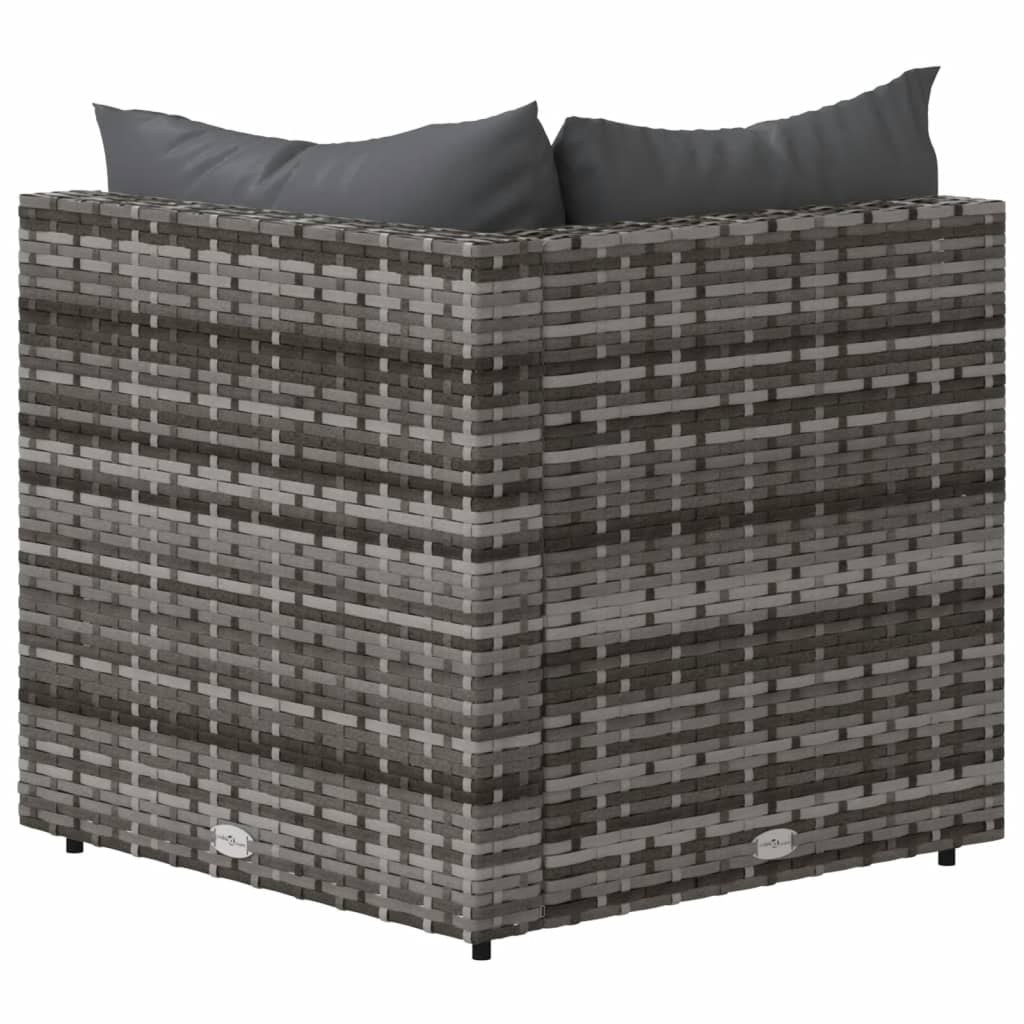 vidaXL Patio Corner Sofas with Cushions 2 pcs Gray Poly Rattan-4