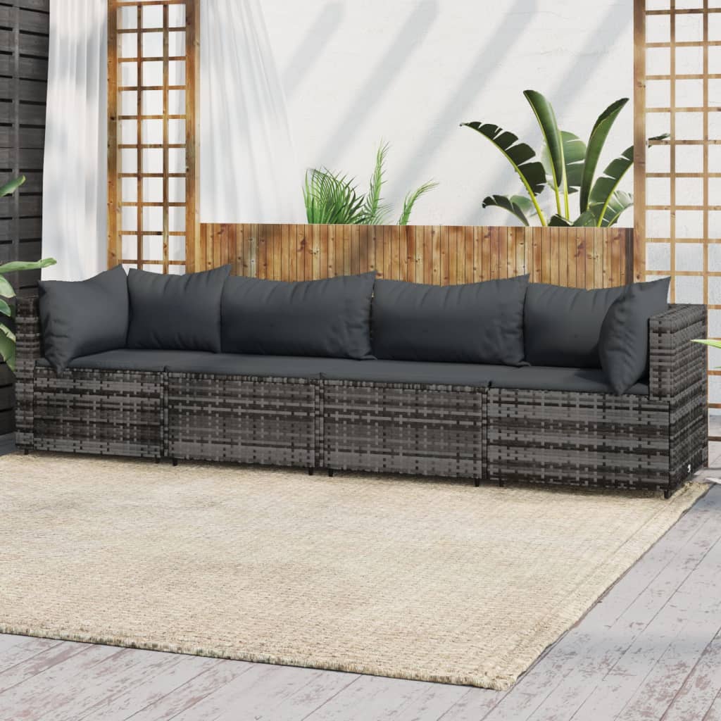 vidaXL 4 Piece Patio Lounge Set with Cushions Gray Poly Rattan-0