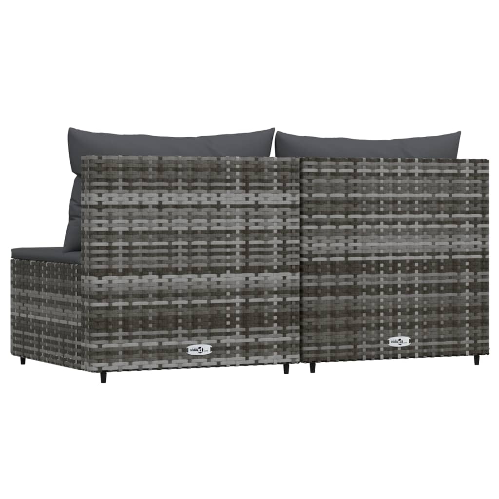 vidaXL Patio Middle Sofas with Cushions 2 pcs Gray Poly Rattan-1