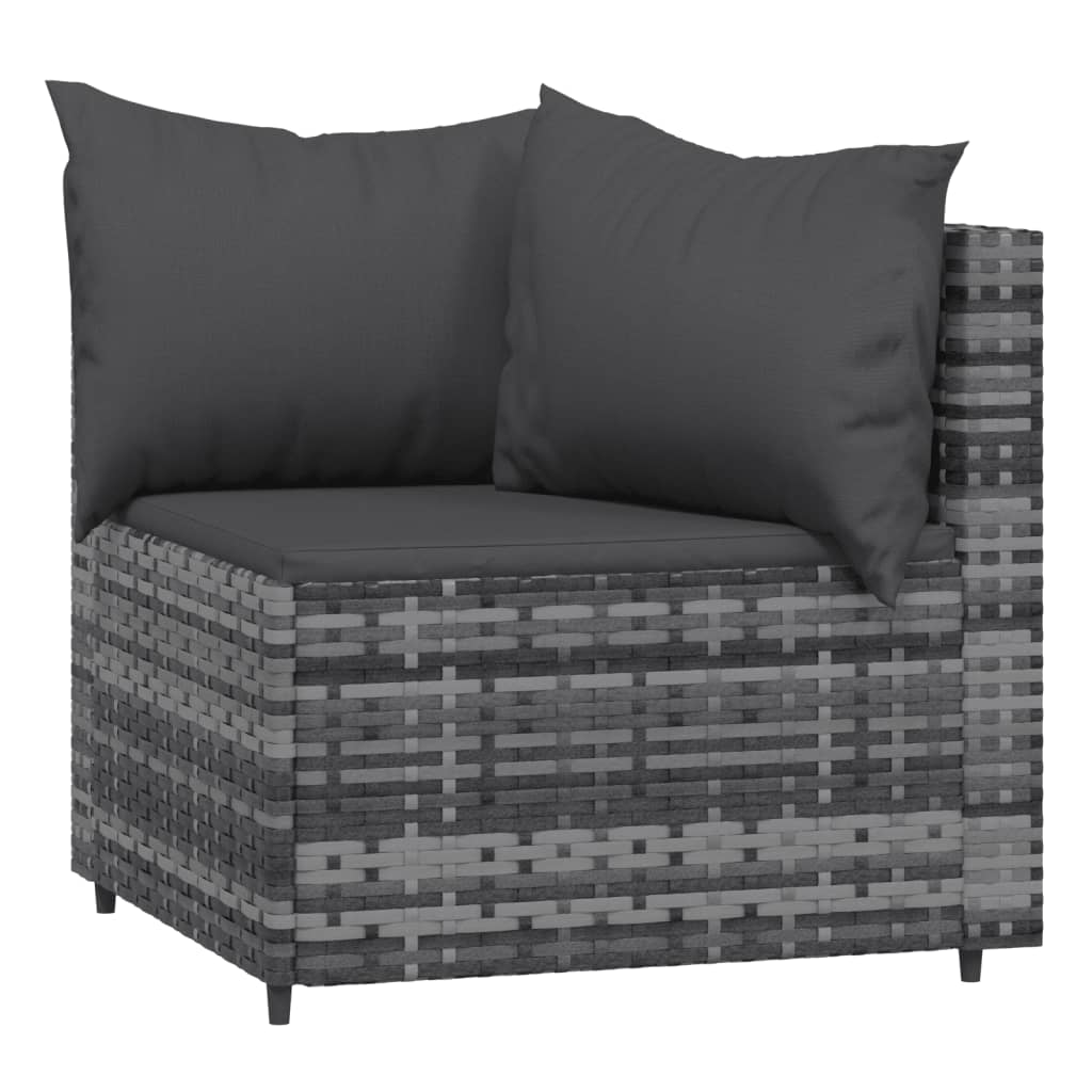 vidaXL Patio Corner Sofas with Cushions 2 pcs Gray Poly Rattan-2