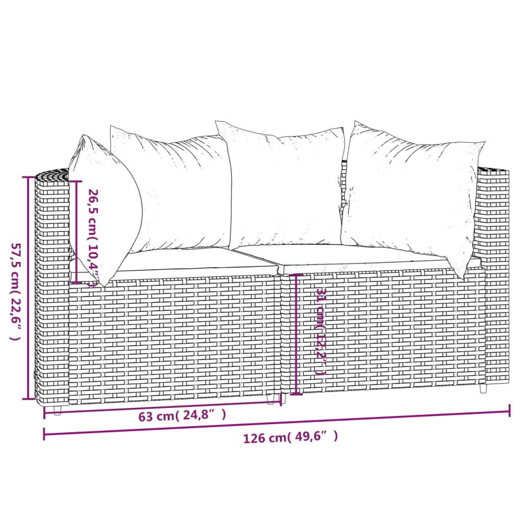 vidaXL Patio Corner Sofas with Cushions 2 pcs Gray Poly Rattan-7