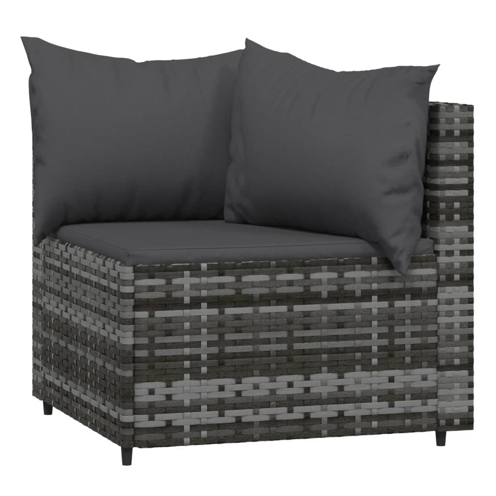 vidaXL 3 Piece Patio Lounge Set with Cushions Gray Poly Rattan-2