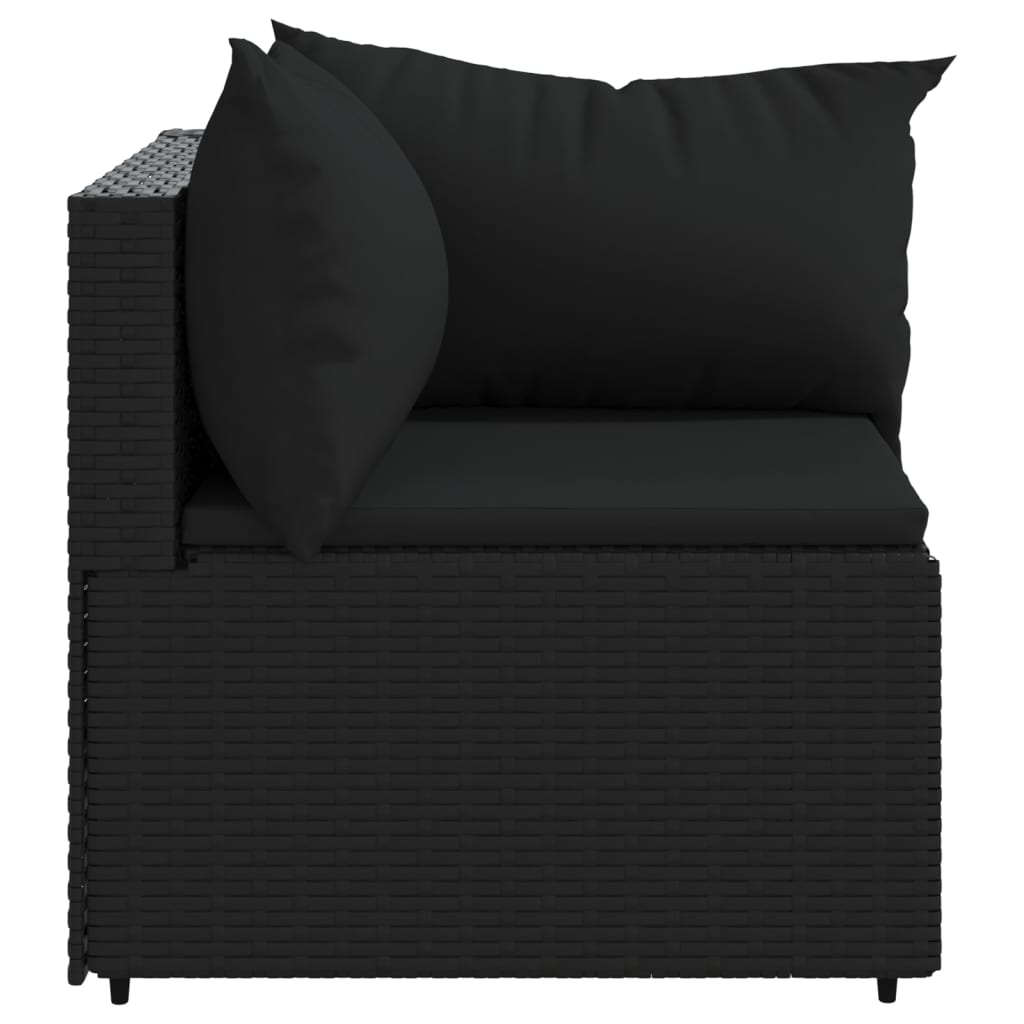 vidaXL Patio Corner Sofa with Cushions Black Poly Rattan-1