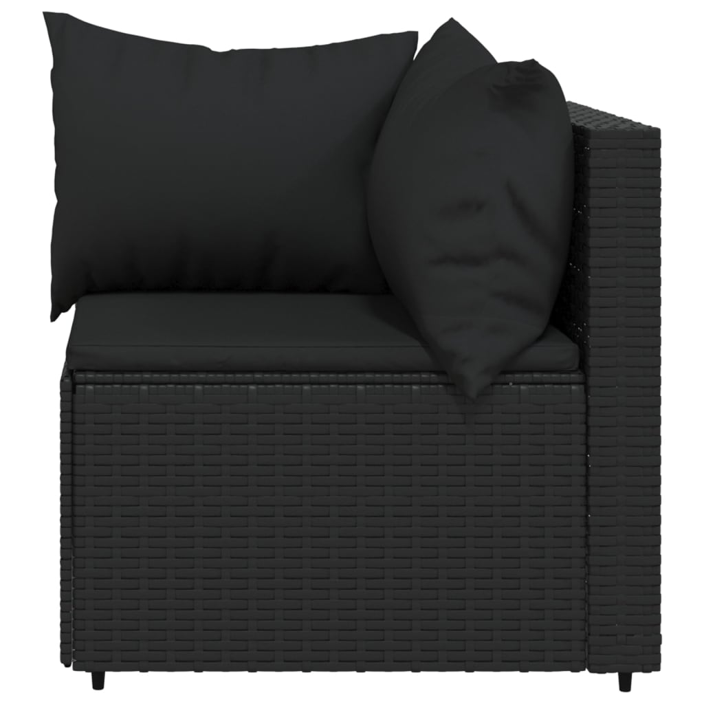 vidaXL Patio Corner Sofa with Cushions Black Poly Rattan-2