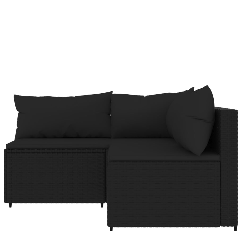 vidaXL 3 Piece Patio Lounge Set with Cushions Black Poly Rattan-1