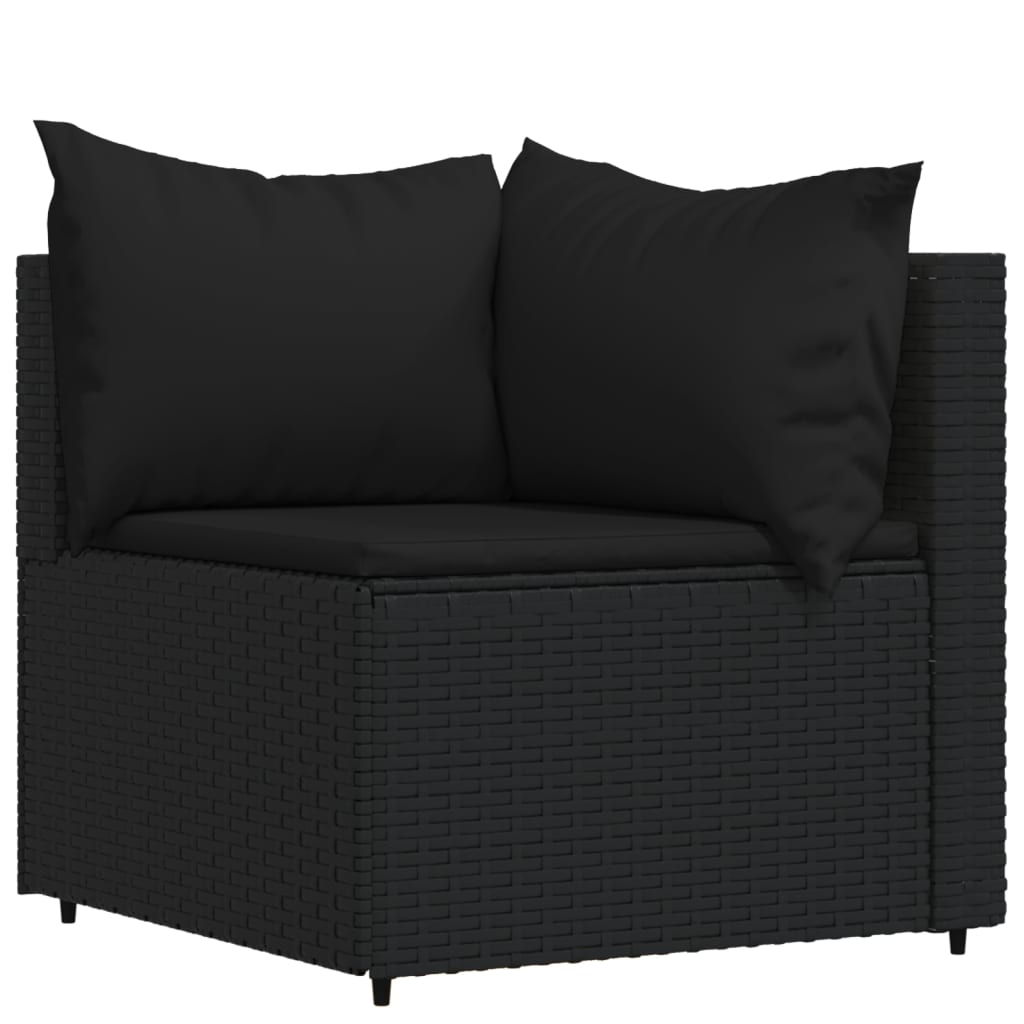 vidaXL 3 Piece Patio Lounge Set with Cushions Black Poly Rattan-2