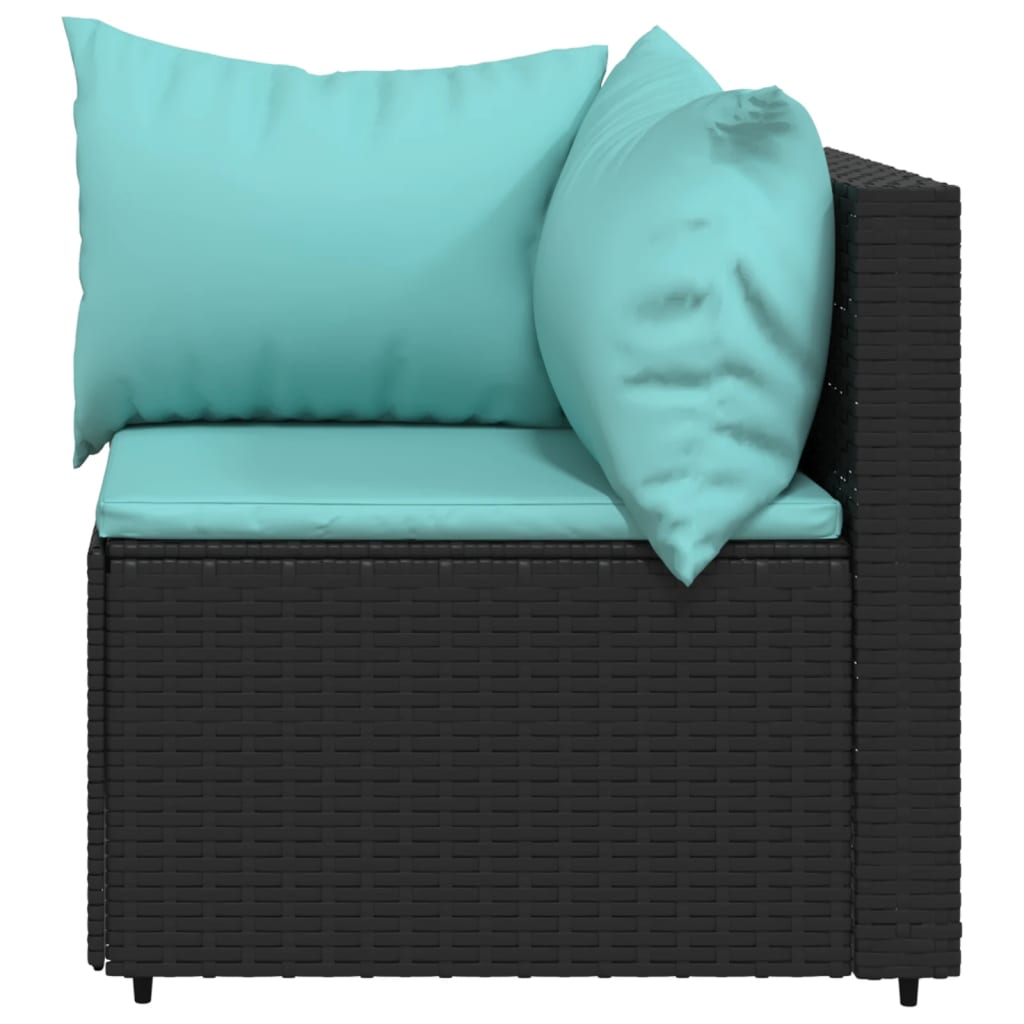 vidaXL Patio Corner Sofas with Cushions 2 pcs Black Poly Rattan-3