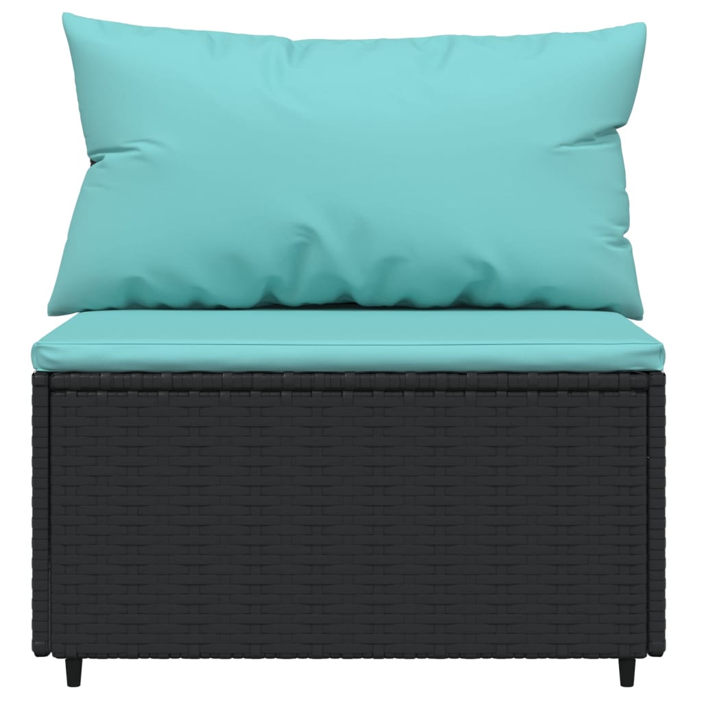 vidaXL Patio Middle Sofa with Cushions Black Poly Rattan-1