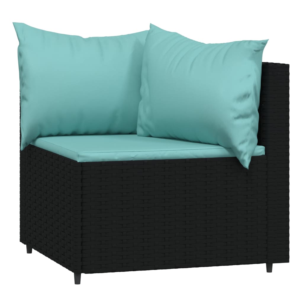 vidaXL Patio Corner Sofas with Cushions 2 pcs Black Poly Rattan-2