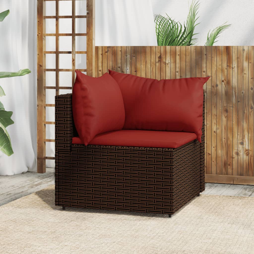 vidaXL Patio Corner Sofa with Cushions Brown Poly Rattan-0