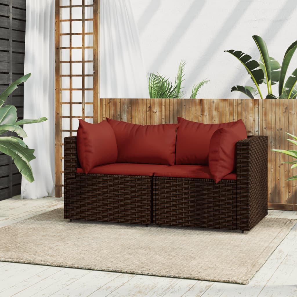 vidaXL Patio Corner Sofas with Cushions 2 pcs Brown Poly Rattan-0