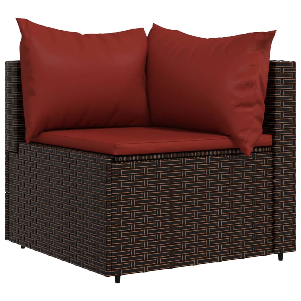 vidaXL 3 Piece Patio Lounge Set with Cushions Brown Poly Rattan-2