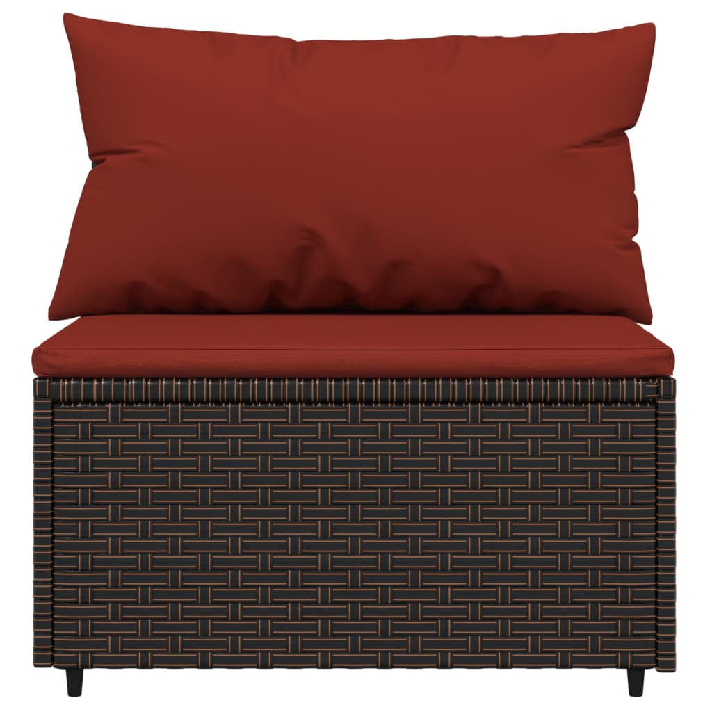 vidaXL Patio Middle Sofa with Cushions Brown Poly Rattan-1