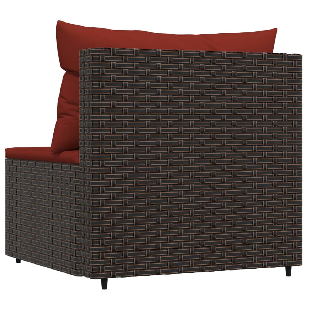 vidaXL Patio Middle Sofa with Cushions Brown Poly Rattan-2
