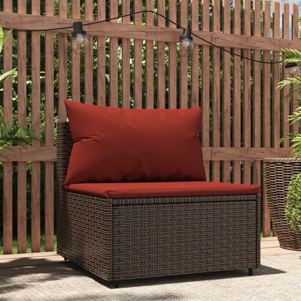 vidaXL Patio Middle Sofa with Cushions Brown Poly Rattan-0